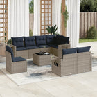 9-piece garden sofa set with cushions, grey poly rattan