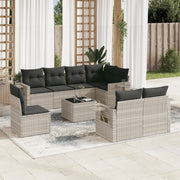 9-piece Lounge Set with Cushions Poly Rattan Light Grey