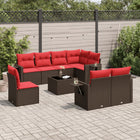 9-Piece Garden Sofa Set with Cushions, Brown Poly Rattan