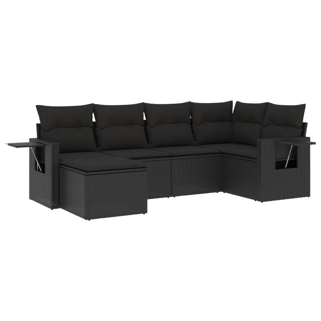 6-Delige Loungeset Met Kussens Poly Rattan Zwart