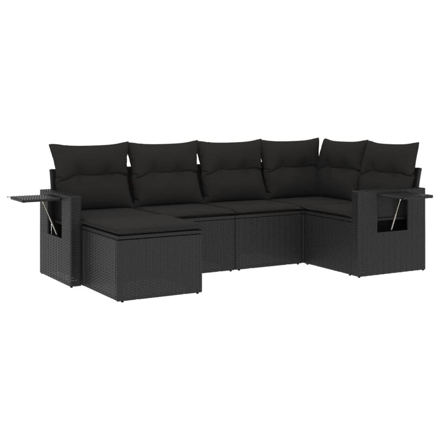 6-Delige Loungeset Met Kussens Poly Rattan Zwart