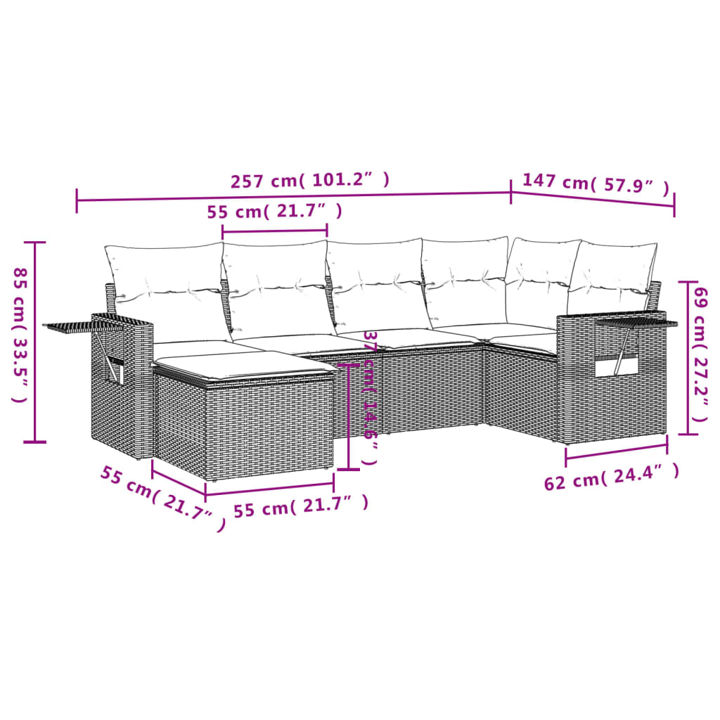 6-Delige Loungeset Met Kussens Poly Rattan Zwart