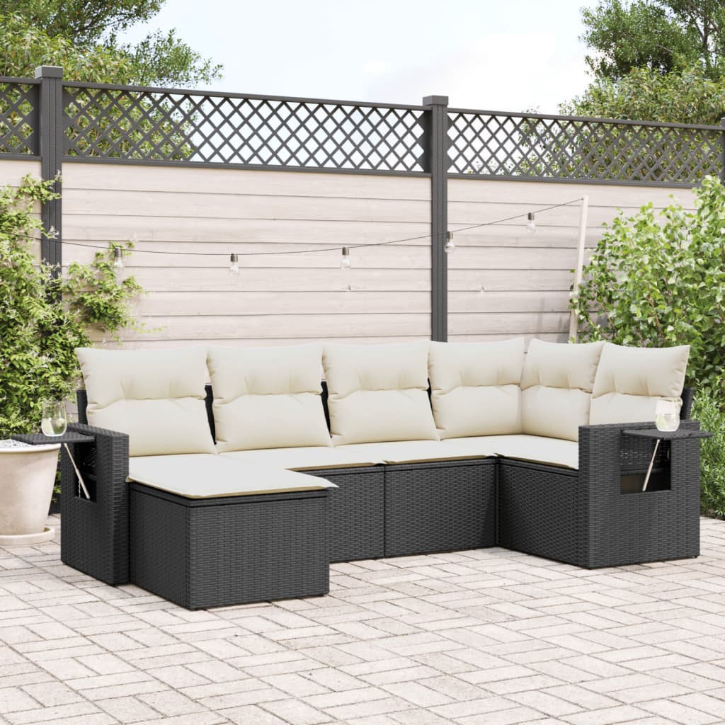 6-Delige Loungeset Met Kussens Poly Rattan Zwart