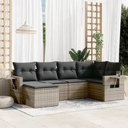 6-piece Lounge Set with Cushions Poly Rattan Grey