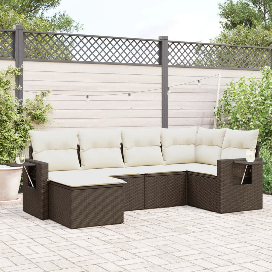 6-Delige Loungeset Met Kussens Poly Rattan Bruin