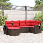6-piece garden sofa set with cushions, brown poly rattan