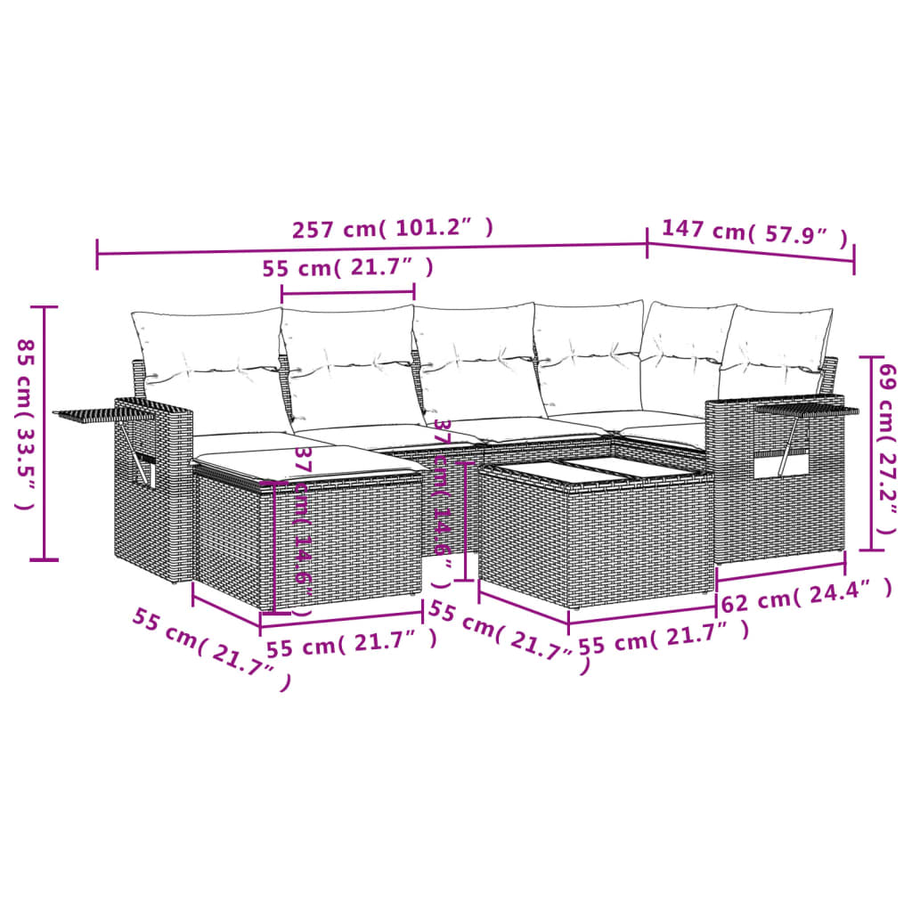 7-Delige Loungeset Met Kussens Poly Rattan Zwart