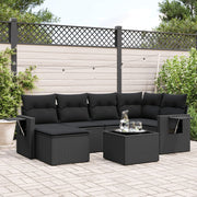 7-piece lounge set with cushions poly rattan black