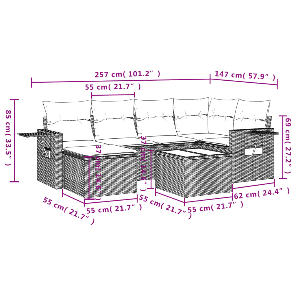 7-Delige Loungeset Met Kussens Poly Rattan Zwart