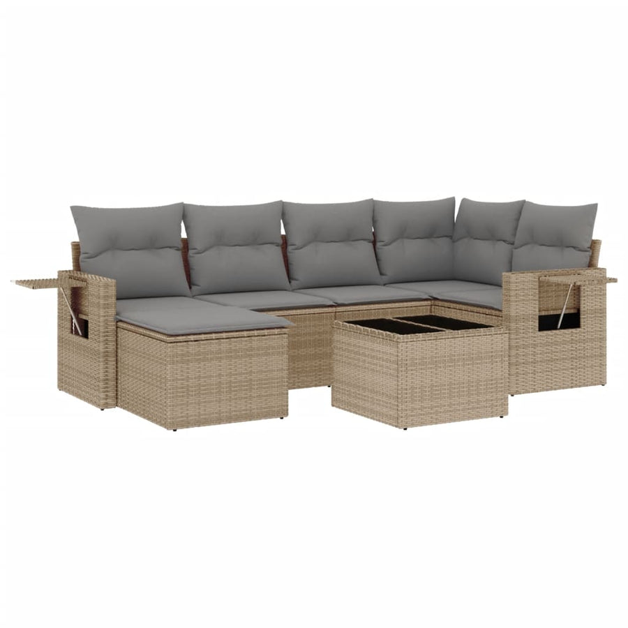 7-Delige Loungeset Met Kussens Poly Rattan Beige