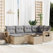 7-piece Loungeset with cushions poly rattan beige