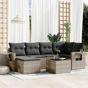 7-piece Lounge Set with Cushions poly rattan grey