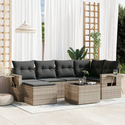 7-piece Lounge Set with cushions poly rattan light grey