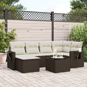 7-Piece Poly Rattan Lounge Set with Cushions Brown