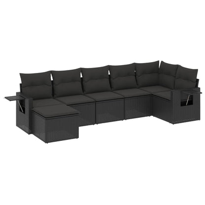 7-Delige Loungeset Met Kussens Poly Rattan Zwart