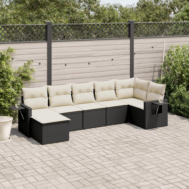 7-Delige Loungeset Met Kussens Poly Rattan Zwart