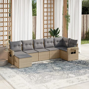 7-piece Lounge Set with Cushions Poly Rattan Beige