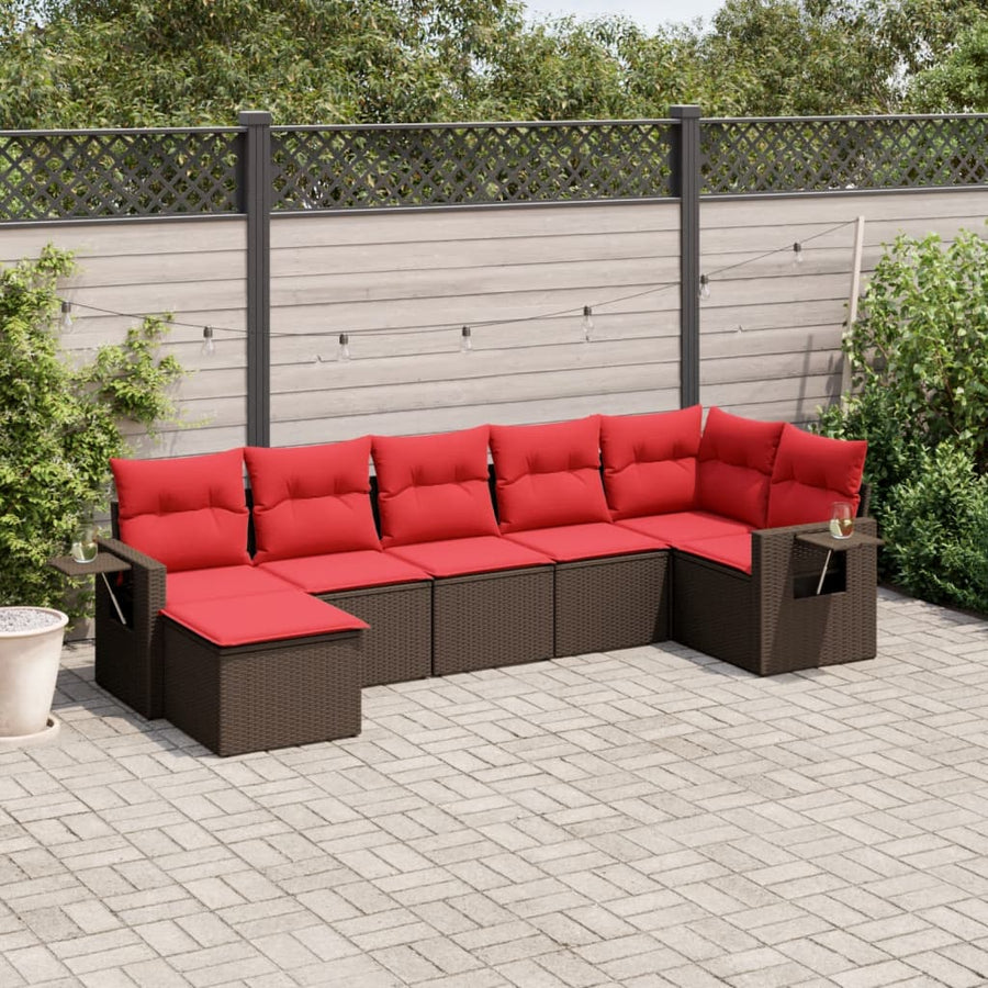 7-delige tuinbankset met kussens, bruin polyrotan