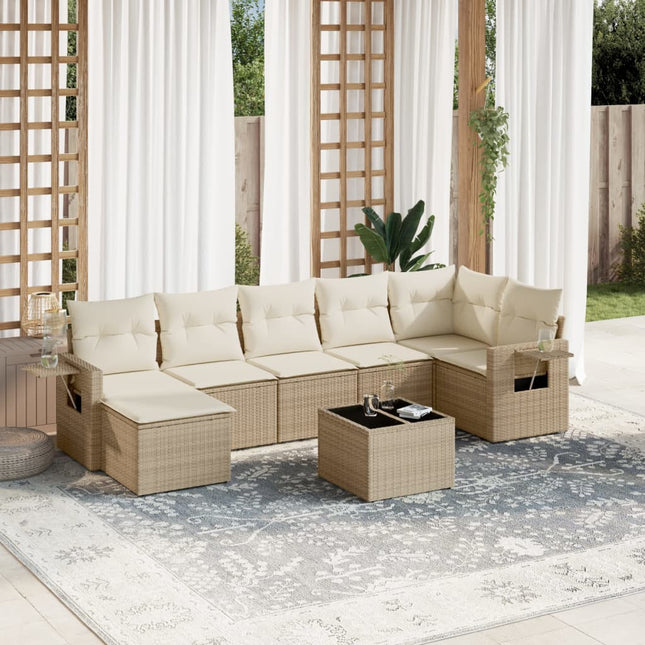 8-Delige Loungeset Met Kussens Poly Rattan Beige