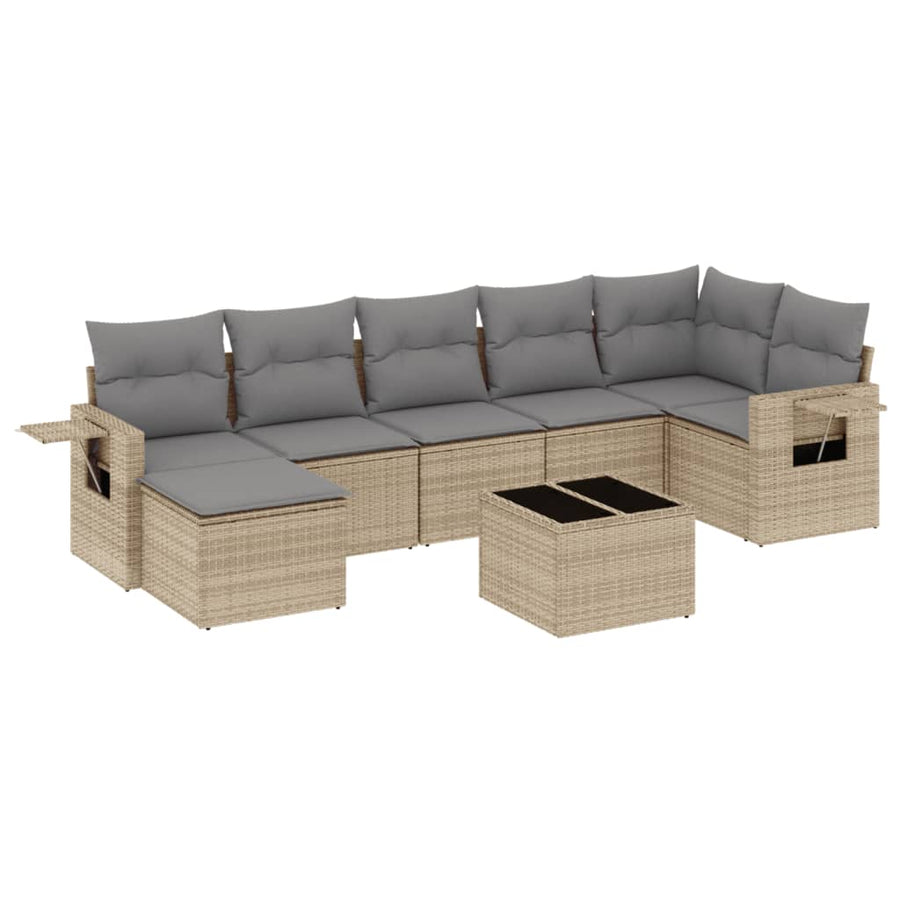 8-Delige Loungeset Met Kussens Poly Rattan Beige