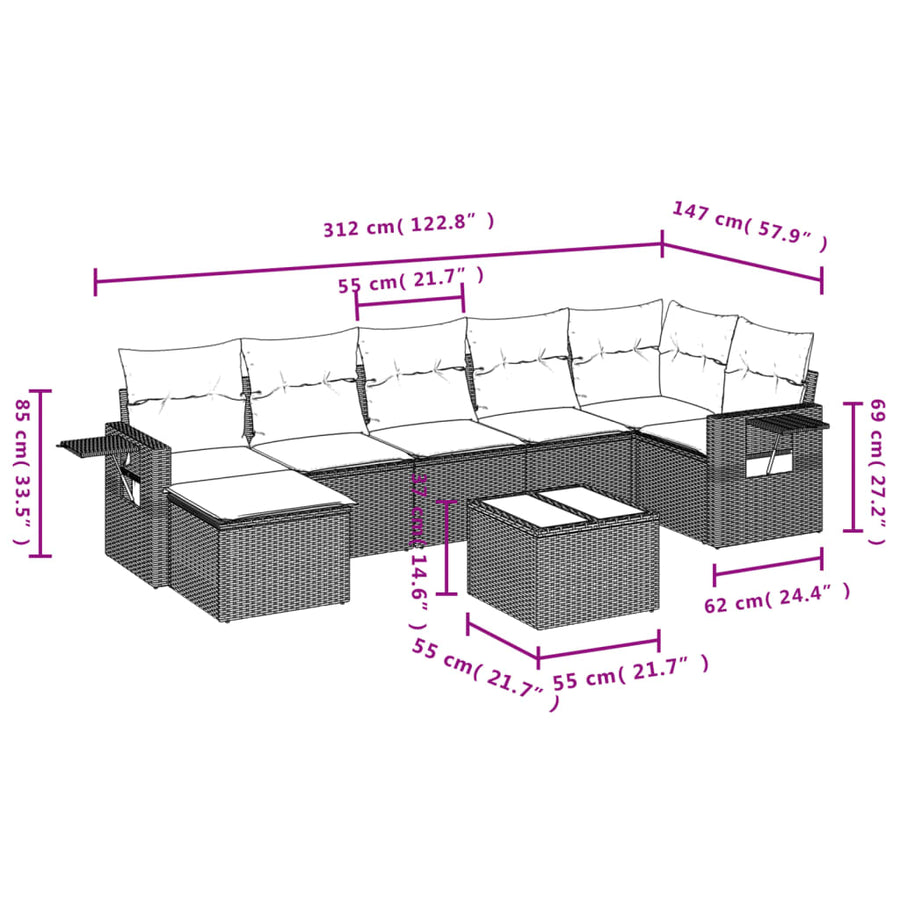 8-Delige Loungeset Met Kussens Poly Rattan Beige