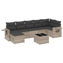 8-delige Loungeset met kussens poly rattan lichtgrijs