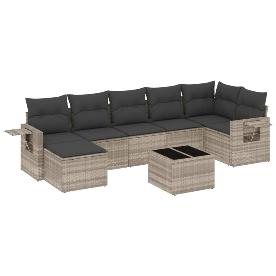 8-delige Loungeset met kussens poly rattan lichtgrijs