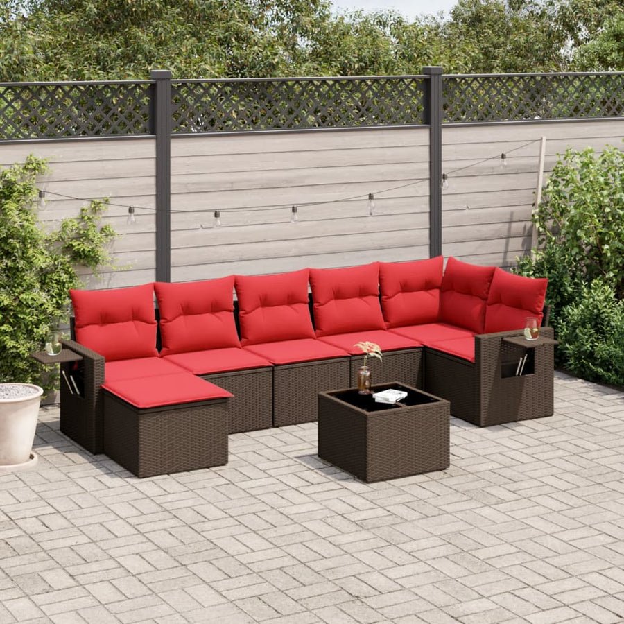 8-delige tuinbankset met kussens, bruin polyrotan