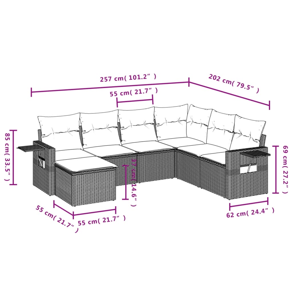 7-Delige Loungeset Met Kussens Poly Rattan Beige