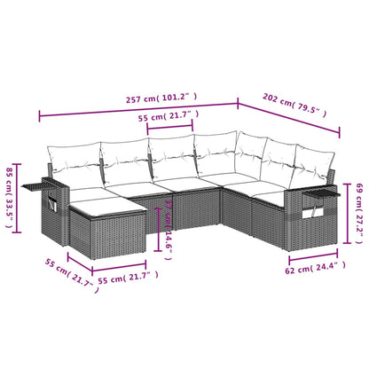 7-Delige Loungeset Met Kussens Poly Rattan Beige