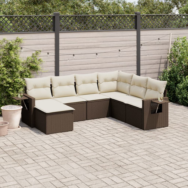 7-Delige Loungeset Met Kussens Poly Rattan Bruin