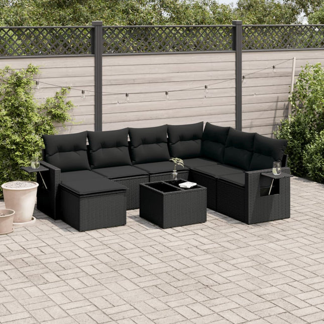 8-Delige Loungeset Met Kussens Poly Rattan Zwart