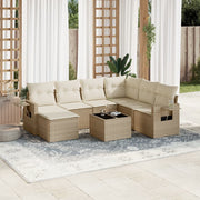 8-piece Lounge Set with Cushions Poly Rattan Beige