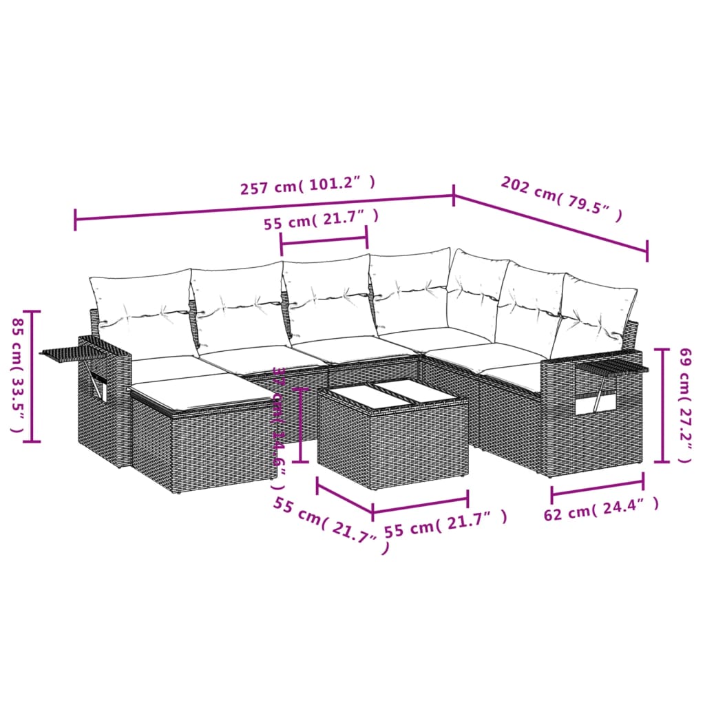 8-Delige Loungeset Met Kussens Poly Rattan Grijs