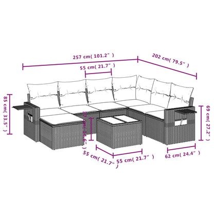 8-Delige Loungeset Met Kussens Poly Rattan Grijs