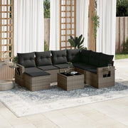 8-piece Lounge Set with Cushions Poly Rattan Grey