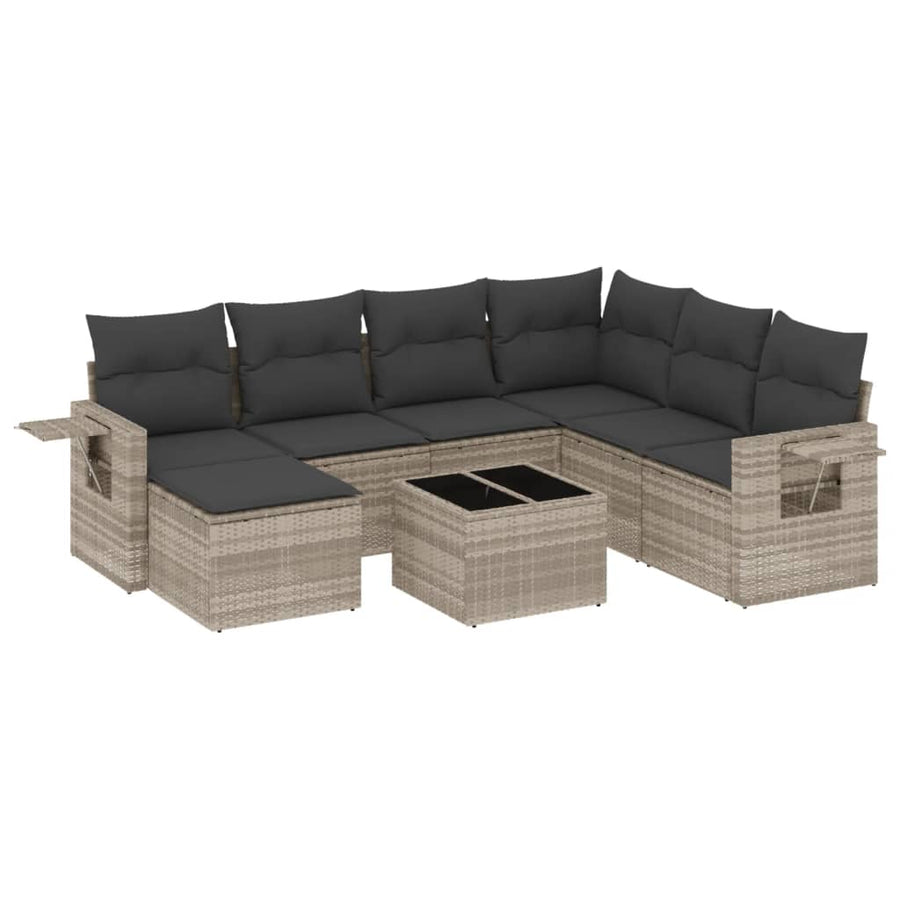 8-delige Loungeset met kussens poly rattan lichtgrijs