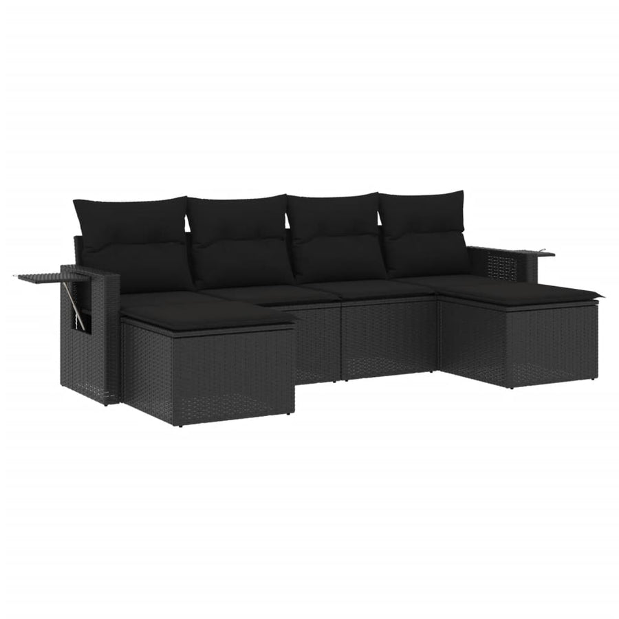 6-Delige Loungeset Met Kussens Poly Rattan Zwart