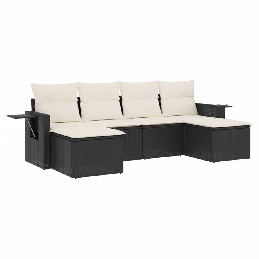 6-Delige Loungeset Met Kussens Poly Rattan Zwart