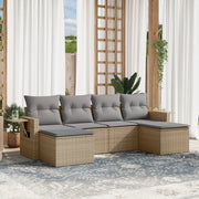 6-piece Lounge Set with cushions poly rattan beige