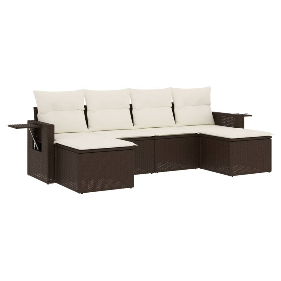 6-Delige Loungeset Met Kussens Poly Rattan Bruin