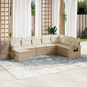 8-piece Lounge Set with Cushions Poly Rattan Beige