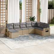 8-piece Lounge Set with Cushions Poly Rattan Beige