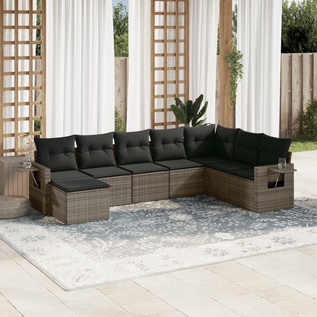 8-Delige Loungeset Met Kussens Poly Rattan Grijs