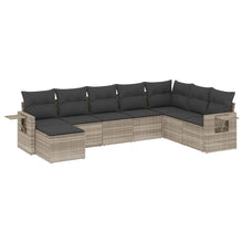 8-delige Loungeset met kussens poly rattan lichtgrijs