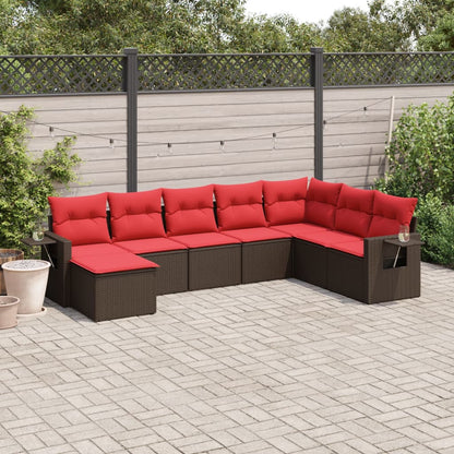 8-delige tuinbankset met kussens, bruin polyrotan