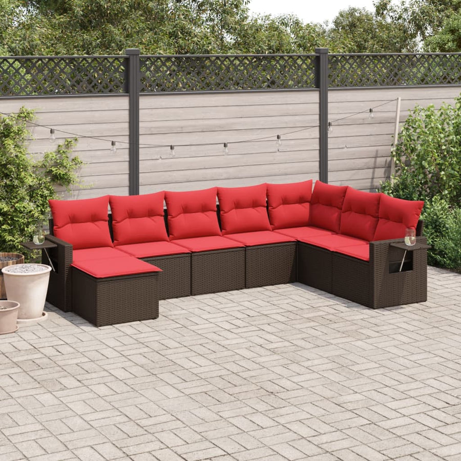 8-delige tuinbankset met kussens, bruin polyrotan