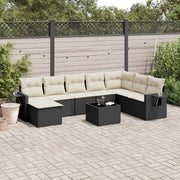 9-piece Lounge Set with cushions poly rattan black