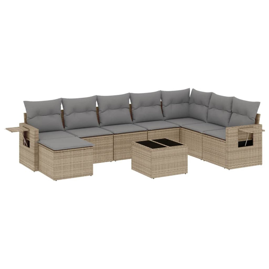 9-Delige Loungeset Met Kussens Poly Rattan Beige