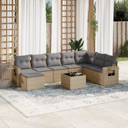 9-piece Lounge Set with Cushions Poly Rattan Beige